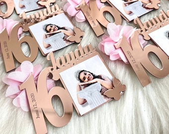 Custom Rose Gold Sweet 16 Photo Magnets, Sweet 16th Birthday Favors, 16th Party Gift, Sweet 16 Frames, Birthday Party Gift, Quinceañera Gift