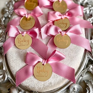 Etichette specchio acrilico oro, bomboniere rosa per baby shower, etichetta regalo personalizzata, etichetta rosa shocking, etichetta con logo del marchio, etichetta acrilica personalizzata, decorazioni per feste