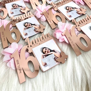 Custom Rose Gold Sweet 16 Photo Magnets, Sweet 16th Birthday Favors, 16th Party Gift, Sweet 16 Frames, Birthday Party Gift, Quinceañera Gift