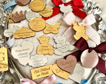 Custom Acrylic Mirror Tag, Custom Baptism Tag, Custom Birthday Tag, Wedding Tag, Baby Shower Tag, Personalized Gift Tag, Heart Tag, Name Tag