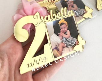 Custom Birthday Photo Frame, Second Birthday Favors, Age 2 Photo Favors, Picture Frames, Birthday Party Gifts, Age 2 Favors, Acrylic Favor