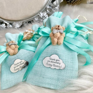 Sage Green Teddy Bear Gift Treat Bag, Thank You Beary Much, Mint Green Teddy Bear Baby Shower Favor, Teddy Bear Birthday, We Can Bearly Wait