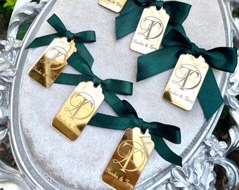 Personalisierte Spiegel-Tag, Speichern Sie das Datum-Tag, Acryl Gold Tags, Hochzeit Namen Tags, Empfangs-Token, Luxus-Tag, Baby-Dusche-Tags, Kuchen Charme