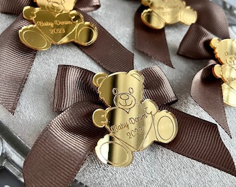 Bruine teddybeer acryl spiegel, baby shower tag, dank u Beary veel, gepersonaliseerd cadeau, teddybeer verjaardag, teddybeer tag, babynaam