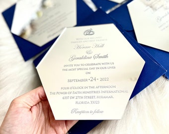 Hexagon Wedding Acrylic Invitations, Wedding Mirror Invitations, Baptism Invitation, Wedding Invitation Card, Engagement Invitation
