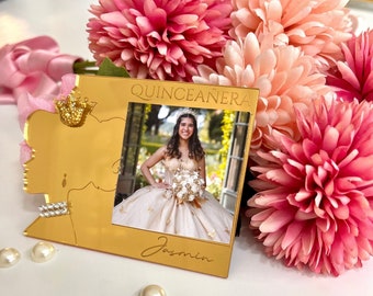 Custom Gold Sweet 16th Photo Magnets, Mis Quince 15 Gift, Sweet 16th Birthday Favors, Sweet 16 Frames, Birthday Party Gift, Quinceañera Gift