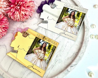 Mis Quince 15 Gift, Sweet 16 Birthday Favors, Custom Gold Sweet 16 Photo Magnets, Sweet 16 Frames, Birthday Party Gift, Quinceañera Gift