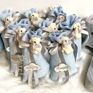 Blue Teddy Bear Sachet Bags, Beary First Birthday, Teddy Bear Baby Shower Gift, Welcoming Baby, Teddy Bear Party Gift Bag, Baptism Favors