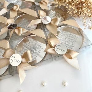 Aimants Ayatul Kursi beiges dans une boîte, cadeaux du Ramadan, cadeaux du Hajj, mariage islamique, baby shower musulman, bienvenue de bébé, baby shower Ayatul Kursi