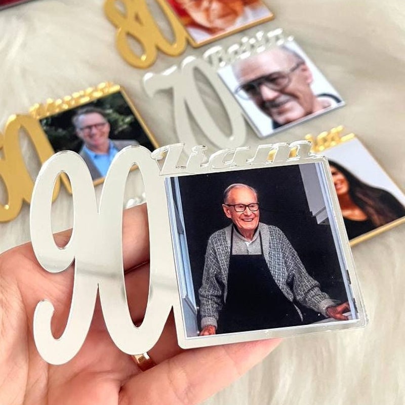Custom 90 Birthday Photo Magnet, 30th Birthday Picture Frame, 40th Birthday, Birthday Party Gift, Age 50 Favors, Grandmother Birthday Gift