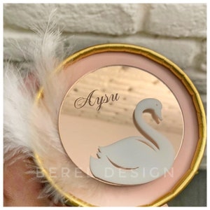 Swan Custom Mirror Magnets, Bridesmaid Gift, Personalized Gift , Birthday Favors, Welcoming Gifts, Baby Shower, Swan Birthday Theme