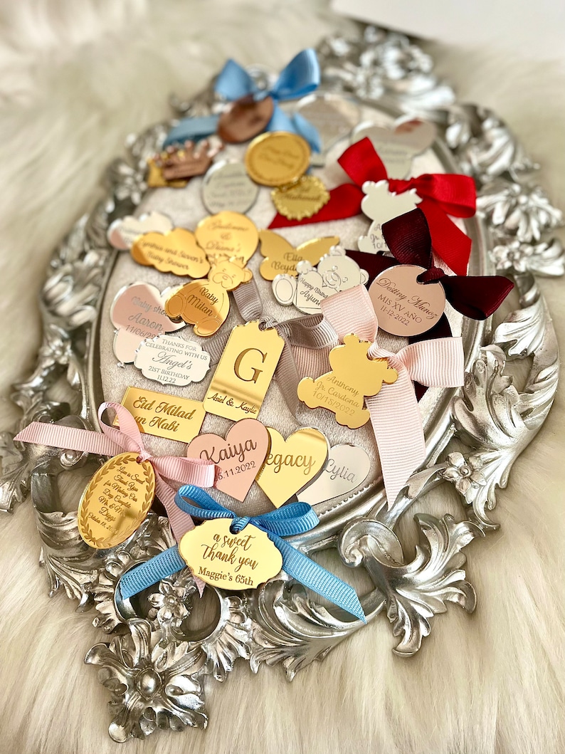 Custom Acrylic Mirror Labels, Wedding Tag, Baby Shower Tag ...