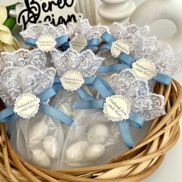 Almond Candy in Custom Lace Bag, Muslim Baby Shower Gifts, Elegant Wedding Gifts, Save the Date Favors, Baby Welcoming Gifts, Sweet 16