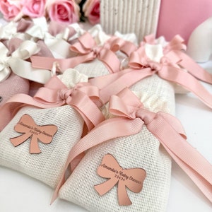 Custom Pink Bow Theme Gift Bags, Welcome Baby Girl Baby Shower Party ...