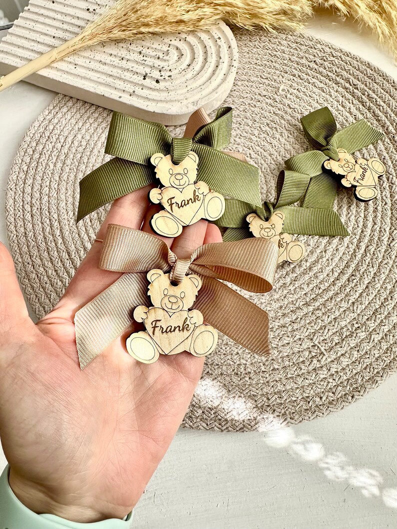 Brown Teddy Bear, Wooden Tag, Boho Bear, Baby Shower Tag, We can Bearly Wait, Thank You Beary Much, Teddy Bear Birthday, Bear with Heart image 9