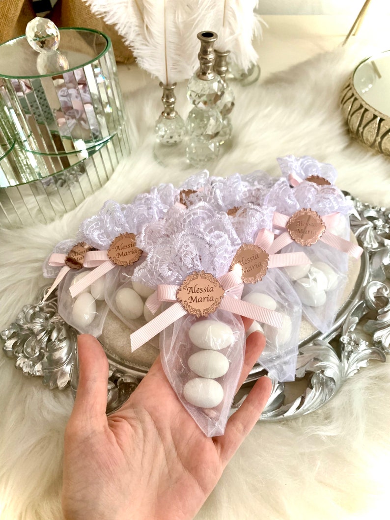 Jordan Mandeln in benutzerdefinierter Spitzentasche, Babyparty-Geschenke, personalisiertes Geschenk, Hochzeitsgeschenke, Save the Date Favors, Baby Willkommensgeschenke, Sweet 16 Bild 7