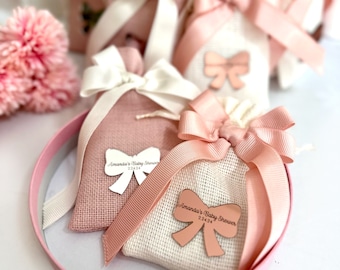 Custom Pink Bow Theme Gift Bags, Welcome Baby Girl Baby Shower Party Gift Bag, Pink Baby Shower Favors, Personalized Pouch, Gift Pouches