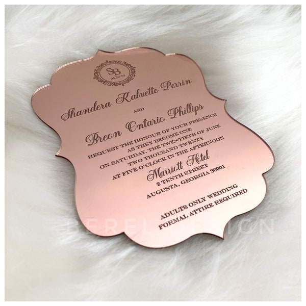 Rose Gold Acrylic Invitations, Quinceañera Sweet 16 Invitation, Wedding Invitation, Engagement Invitation, Wedding Mirror Gift Card