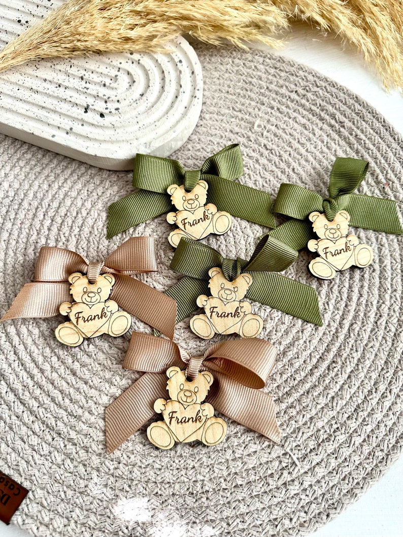 Brown Teddy Bear, Wooden Tag, Boho Bear, Baby Shower Tag, We can Bearly Wait, Thank You Beary Much, Teddy Bear Birthday, Bear with Heart image 10