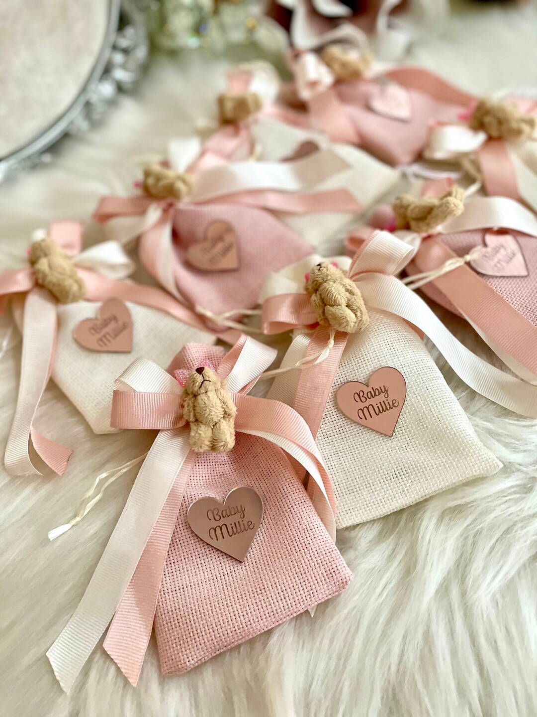 Pink Teddy Bear Bags, Baby Girl Shower Gift Bag, Custom Beary Gift ...