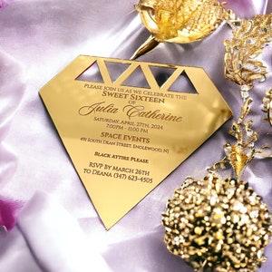 Biglietto d'invito acrilico per matrimonio con diamante, biglietto regalo per matrimonio con diamante, invito con specchio per matrimonio, dolce 16, invito con diamante, tema diamante