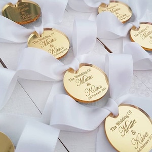 Gold Acrylic Mirror Tag, Wedding Name Tag, Thank you Label, Save the Date Tag, Valentines Day Tag, Reception Token, Luxury Tag, Cake Charm image 1