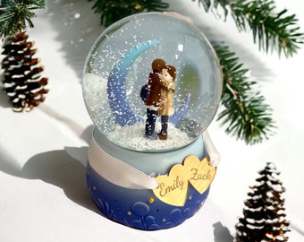 Custom Couple Snow Globe, Girlfriend Birthday Gift, Boyfriend Gift, Couple Birthday Music Box Night Lamp, Light Snow Blower, Large SnowGlobe