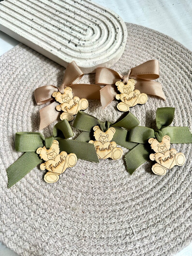 Brown Teddy Bear, Wooden Tag, Boho Bear, Baby Shower Tag, We can Bearly Wait, Thank You Beary Much, Teddy Bear Birthday, Bear with Heart image 8