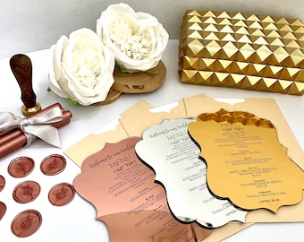 Rose Gold Acrylic Wedding Menu Cards, Quinceañera Sweet 16 Menu, Wedding Invitation, Party Menu Card, Menu Plate Card, Wedding Mirror Menu