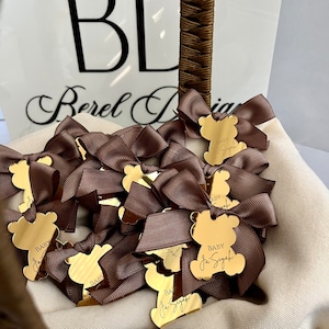 Acryllabel bruine teddybeer, label babyshower, bedankt Beary, gepersonaliseerd cadeau, verjaardag teddybeer, teddybeer We can Bearly Wait