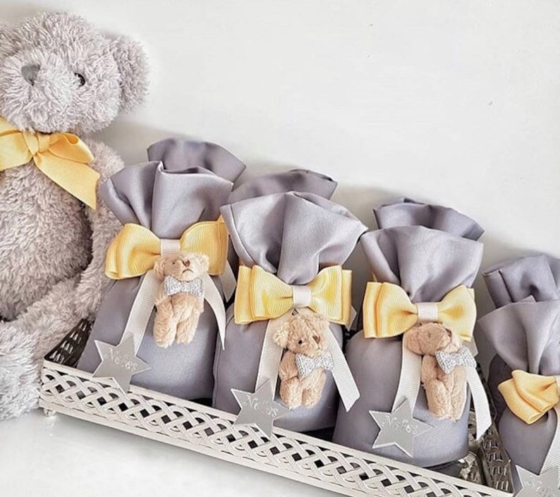 Baptism Favor Party Gifts Pink Teddy Bear Sachet Bags Baby Shower Gift Bags 10 pcs Bridal Shower Birthday Gifts Baby Girl Favors