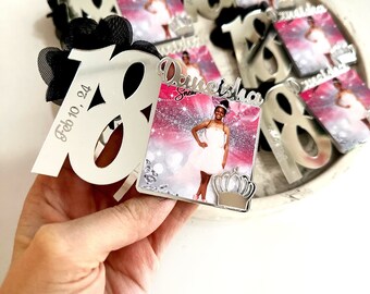 Custom Silver Sweet 18 Photo Magnets, Sweet 18th Birthday Favors, 18th Party Gift, Sweet 18 Frames, Birthday Party Gift, Quinceañera Gift