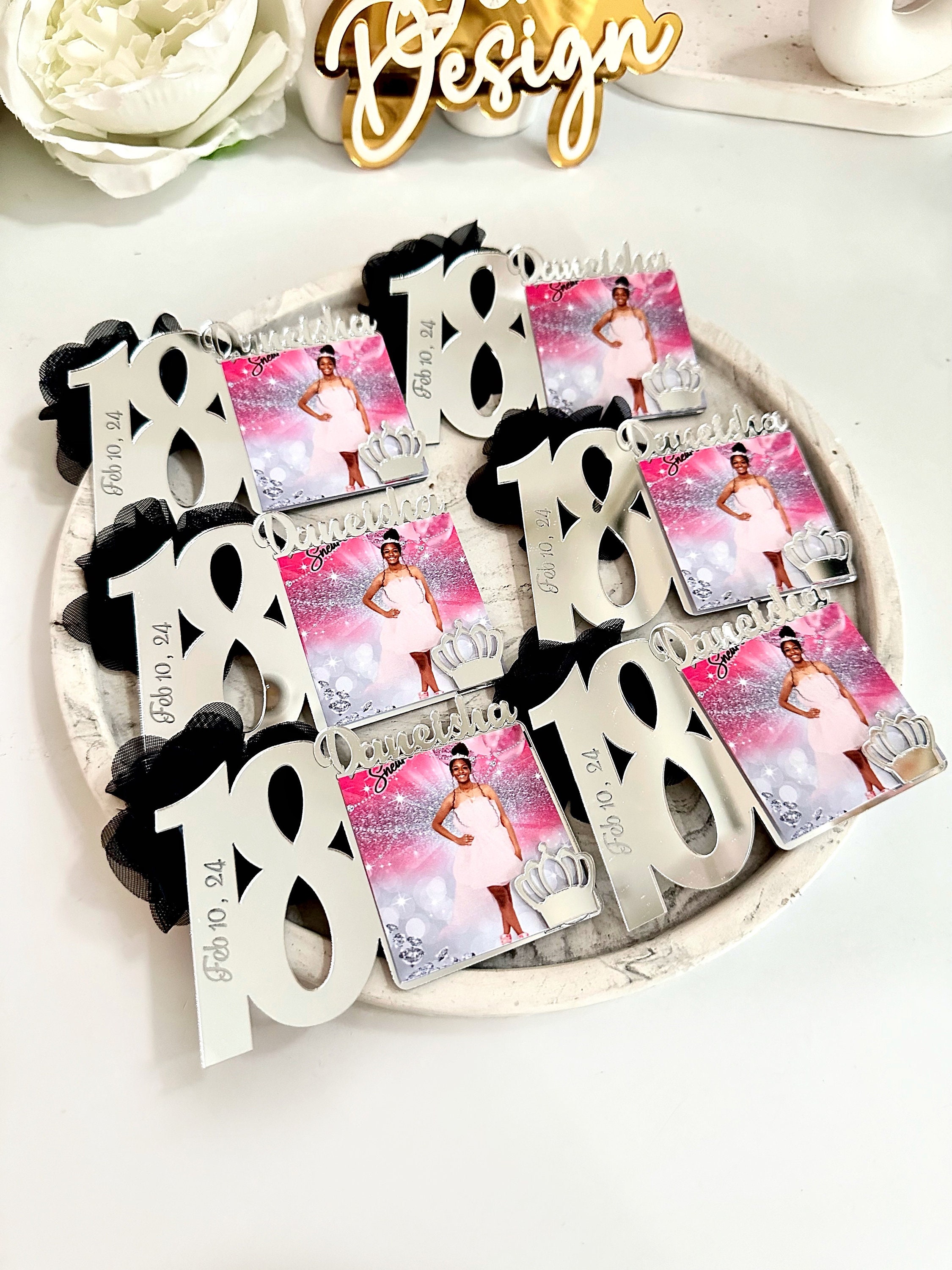 Custom Silver Sweet 18 Photo Magnets, Sweet 18th Birthday Favors, 18th Party Gift, Sweet 18 Frames, Birthday Party Gift, Quinceañera Gift