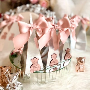 Teddy Bear Girl Baby Shower Custom Cone Box, Teddy Bear Personalized Gifts, Paper Box, Candy Box, Custom Chocolate Box, Party Favor Box