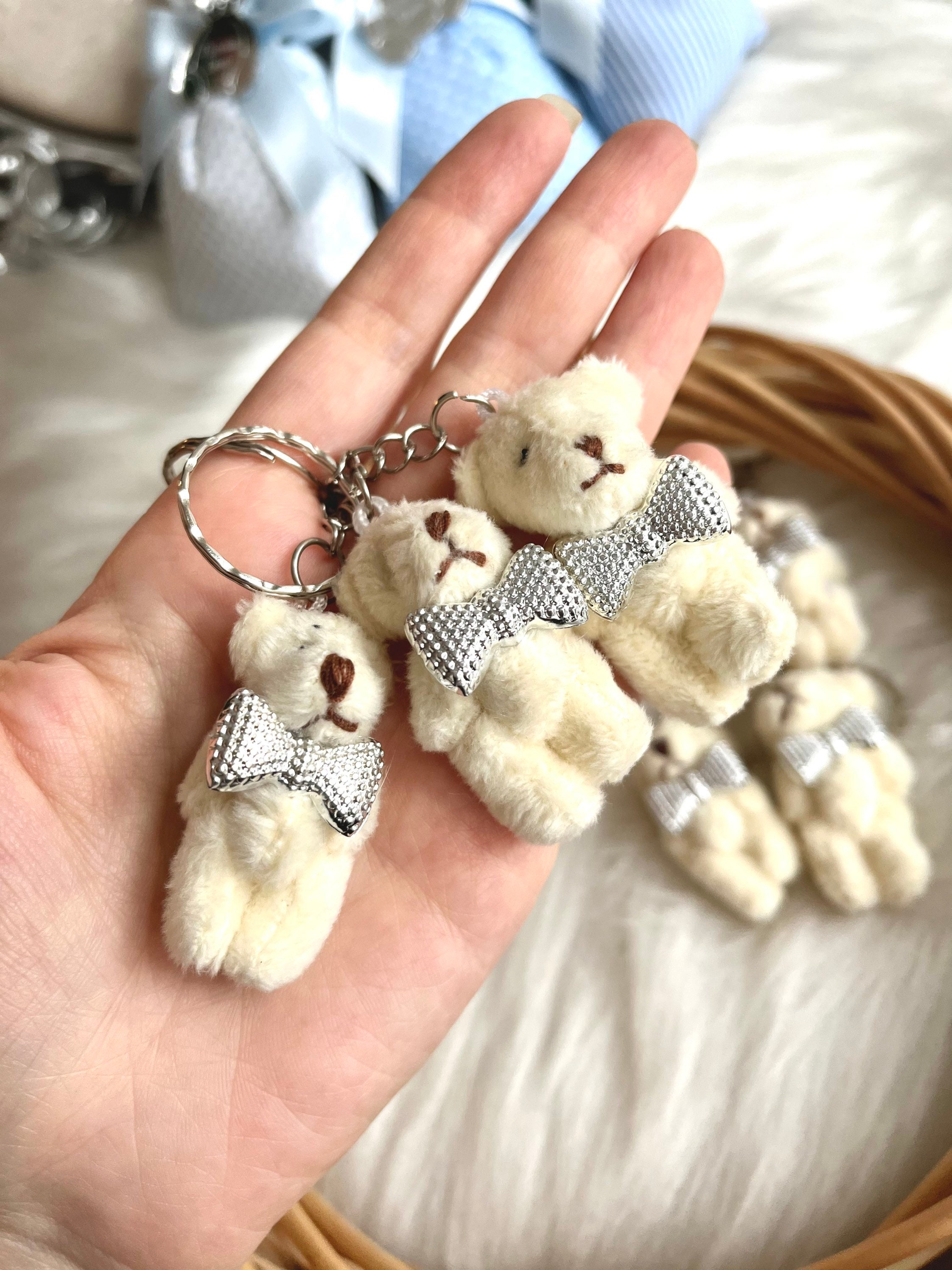 Pink Crystal Bear Key Chains Cute Keyrings Tassel Pink Rope Braided Leather  Keychains Purse Charm Glitter Sparkle Teddy Bear Car Keys Ring 