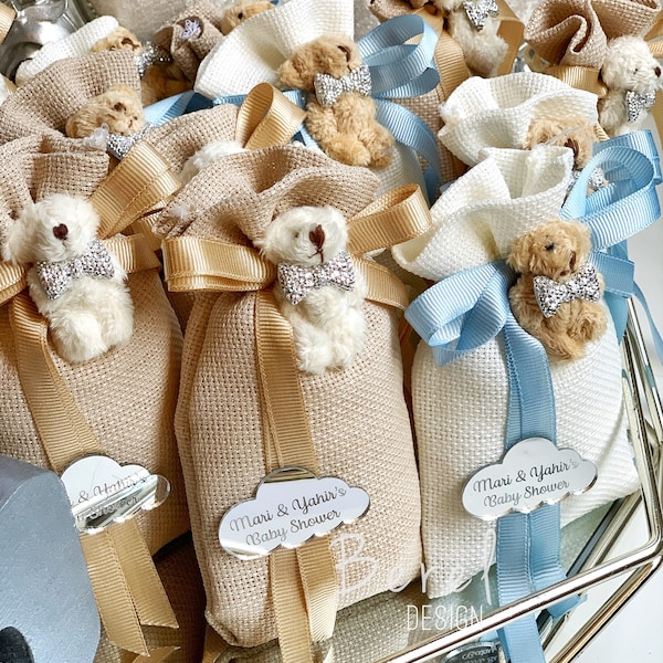 Teddy Bear Gift Bag, Baptism Gift, Teddy Bear Baby Shower Favors, Teddy Bear Birthday, Treat Bag, Bear Theme Party, Thank You Beary Much