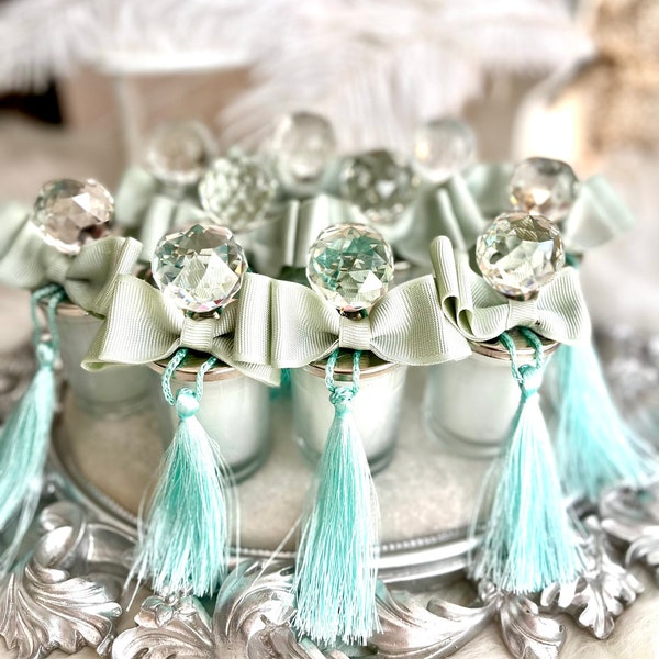 Mint Crystalline Custom Candle Favors, Baby Shower Gift, Welcoming Favors, Save the Date, Welcome Baby, Wedding Gift, Birthday Party Favors