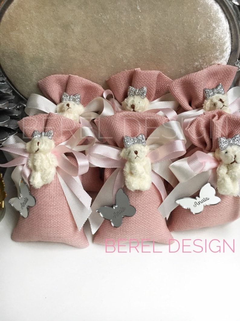 Baptism Favor Party Gifts Pink Teddy Bear Sachet Bags Baby Shower Gift Bags 10 pcs Bridal Shower Birthday Gifts Baby Girl Favors