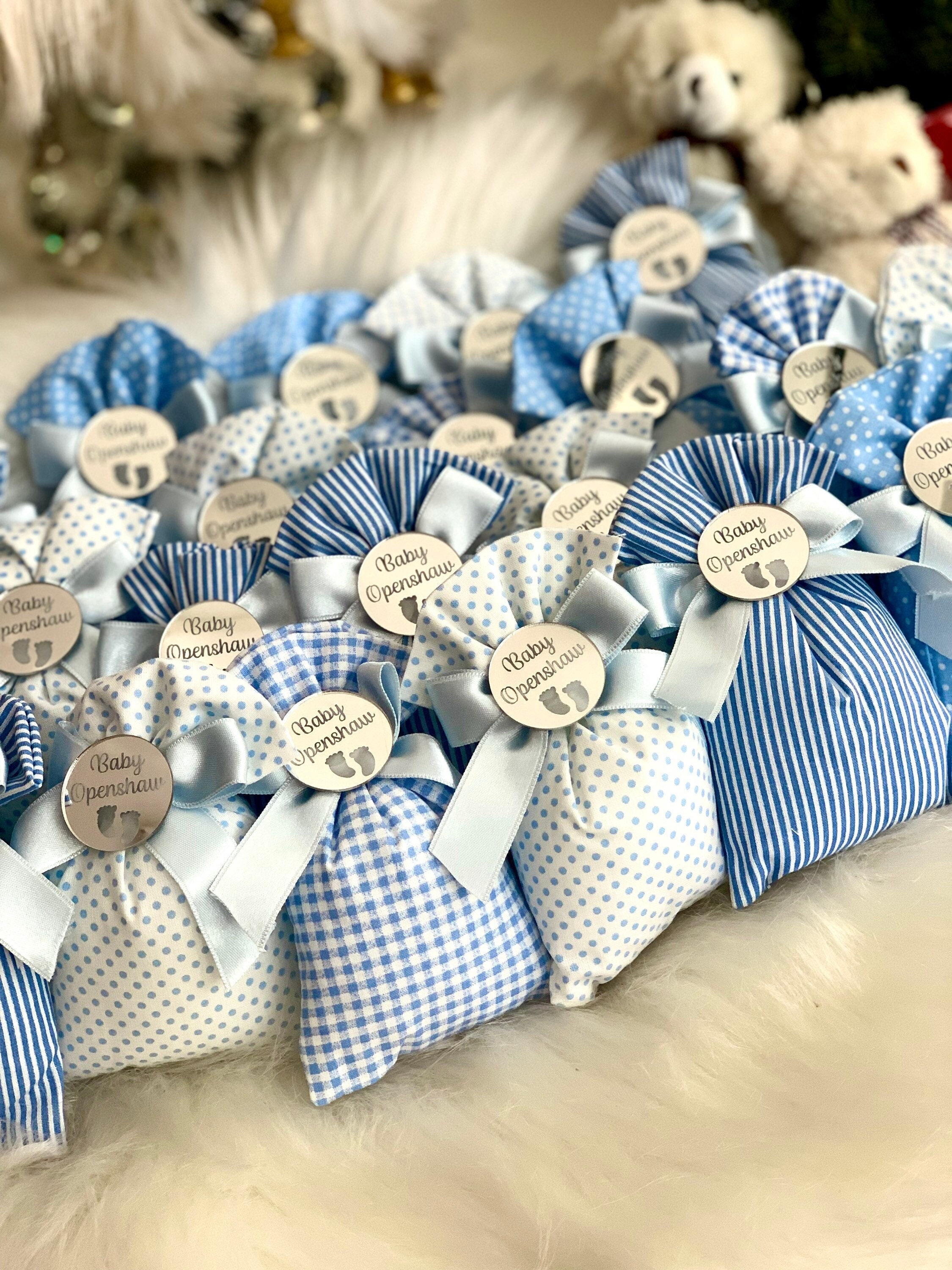 Amscan Sweet Safari - 12 Bustine Regalo Per Baby Shower - Blu Con Stampe Di Leopardo E Zebra - 15,2 Cm - 3