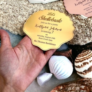Seashell Wedding Acrylic Invitation Card, Let&#39;s Shellebrate Wedding Gift Card, Wedding Mirror Guest Invitation, Sweet 16, Wedding Invitation
