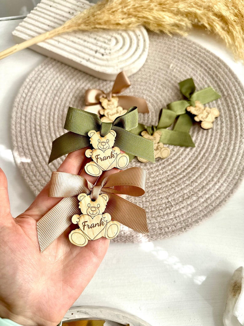 Brown Teddy Bear, Wooden Tag, Boho Bear, Baby Shower Tag, We can Bearly Wait, Thank You Beary Much, Teddy Bear Birthday, Bear with Heart image 6