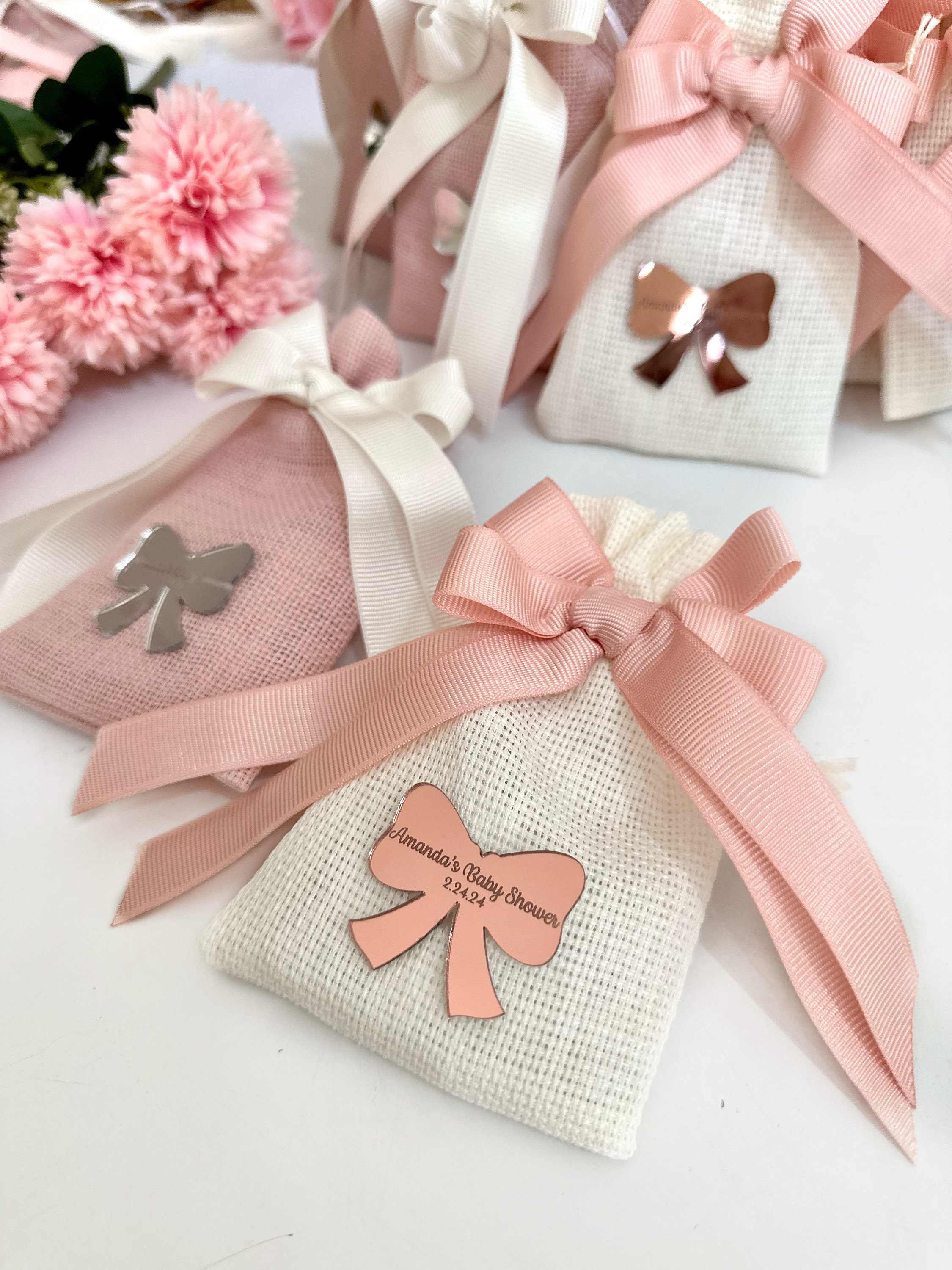 Custom Pink Bow Theme Gift Bags, Welcome Baby Girl Baby Shower Party ...