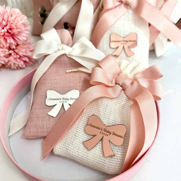 Custom Pink Bow Theme Gift Bags, Welcome Baby Girl Baby Shower Party Gift Bag, Pink Baby Shower Favors, Personalized Pouch, Gift Pouches