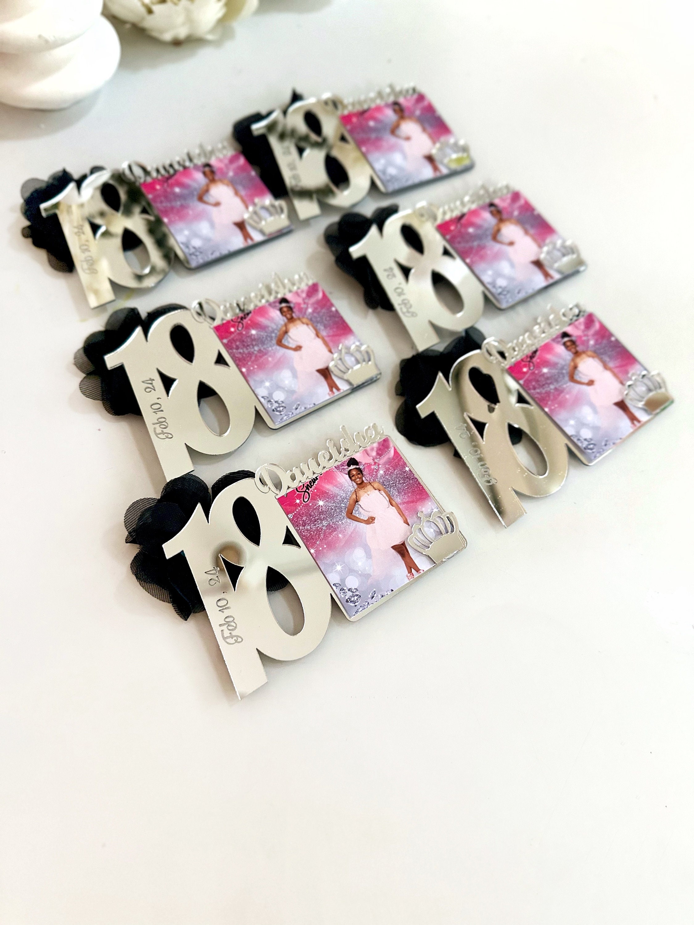 Custom Silver Sweet 18 Photo Magnets, Sweet 18th Birthday Favors, 18th Party Gift, Sweet 18 Frames, Birthday Party Gift, Quinceañera Gift
