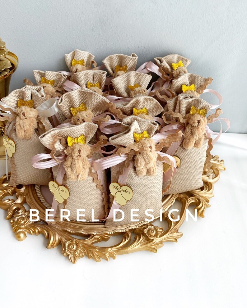 Beige Teddy Bear Sachet Bags Baby Shower Gifts Wedding Etsy