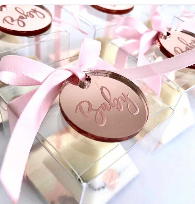 Reception Token Lettering Name Logo Baby Shower Favors Rose Gold Acrylic Mirror Tags Valentines Day Custom Acrylic Tags Cake Charm