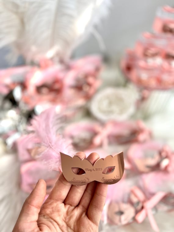 Rose Gold Quinceañera Favors, Sweet16 Birthday Magnet Gift, Ballroom Masquarade Mask Party Gift