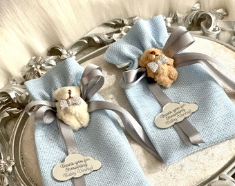 Blue Teddy Bear Sachet Bags, Beary First Birthday, Teddy Bear Baby Shower Gift, Welcoming Baby, Teddy Bear Party Gift Bag, Birthday Favor