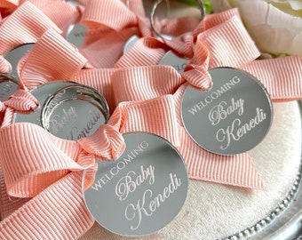 Personalized Acrylic Mirror Tag Keychain, Baby Shower Favor