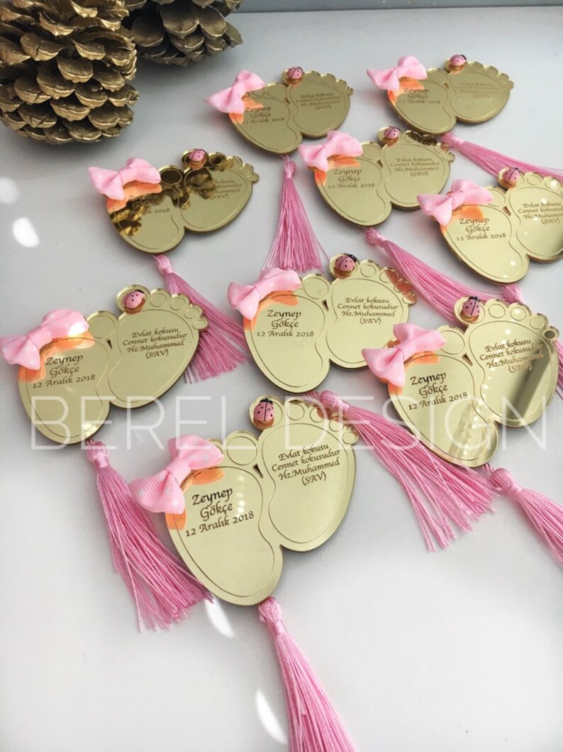 Baby Shower Gifts Welcoming Gifts for Baby Girl Evil eye Favors Gold Baby Feet Favors Custom Favor Magnets Welcoming Favors 10 pcs